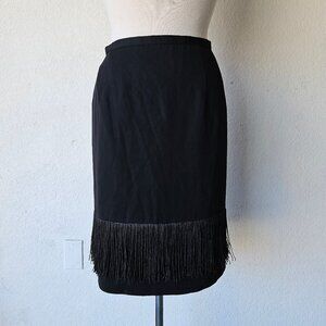 Harve Benard Vintage 90s Polyester Crepe Fringe Black Mini Skirt Plus Size 16